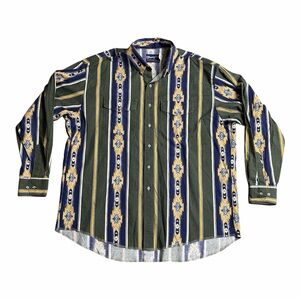 Wrangler Men's XXL Button Up Western Shirt Southwest Aztec Green Blue Yellow LS